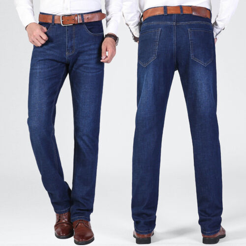 Men's Casual Jeans Denim Pants Mid Waist Straight Fit Trousers Stretch All Sizes - Picture 2 of 13