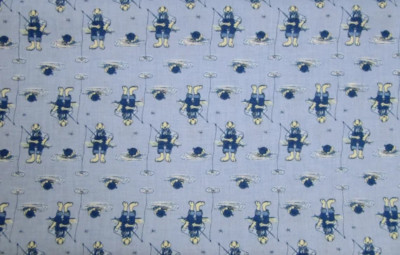 1 3/4 Yards Fabric 100% Cotton Fishing Frog Blue