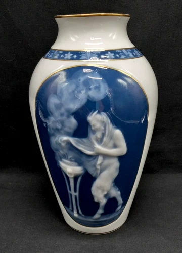 Limoges Porcelain Vase Signed Leroux Raised Image Of A Satyr With Smoke