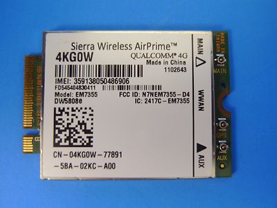 Sierra Wireless DW5808e 4G/LTE EM7355 Qualcomm WWAN NGFF Card (A00) 4KG0W