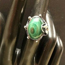 Malachite Sterling Silver Ring 6.5 Artisan made 