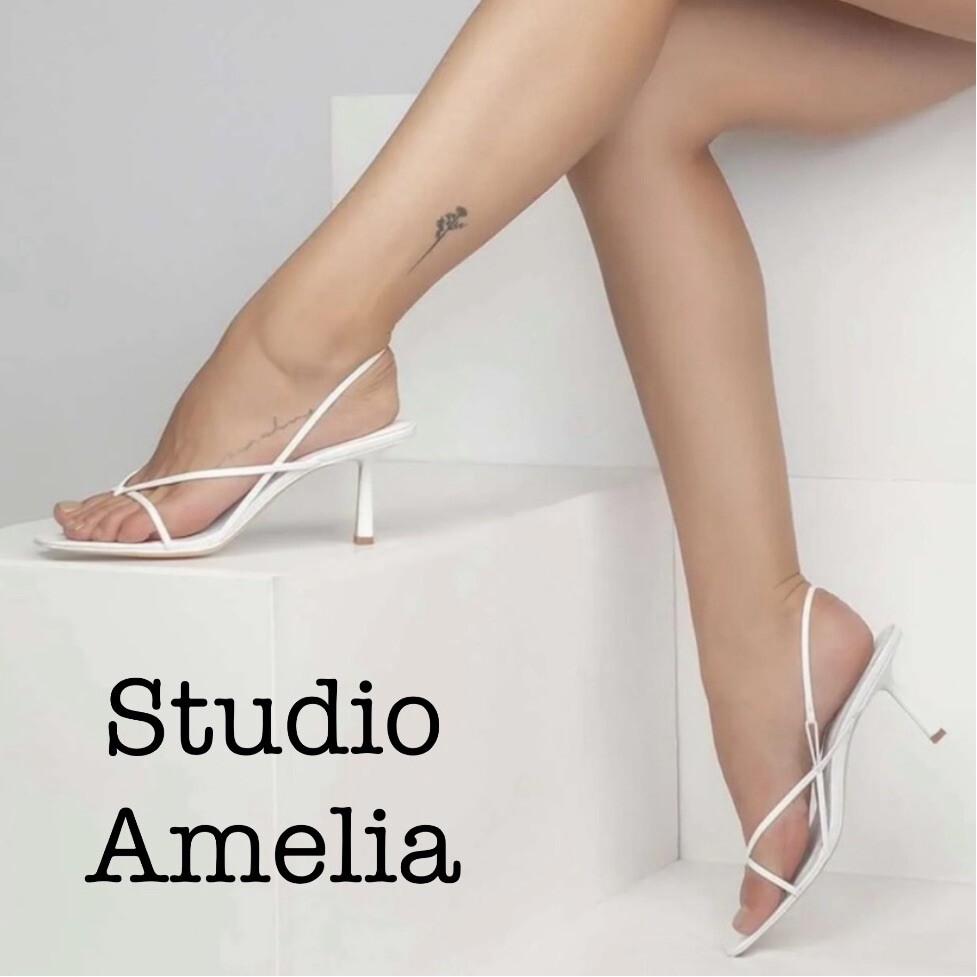 Studio Amelia Off White Sling Back Leather Heels Size 40