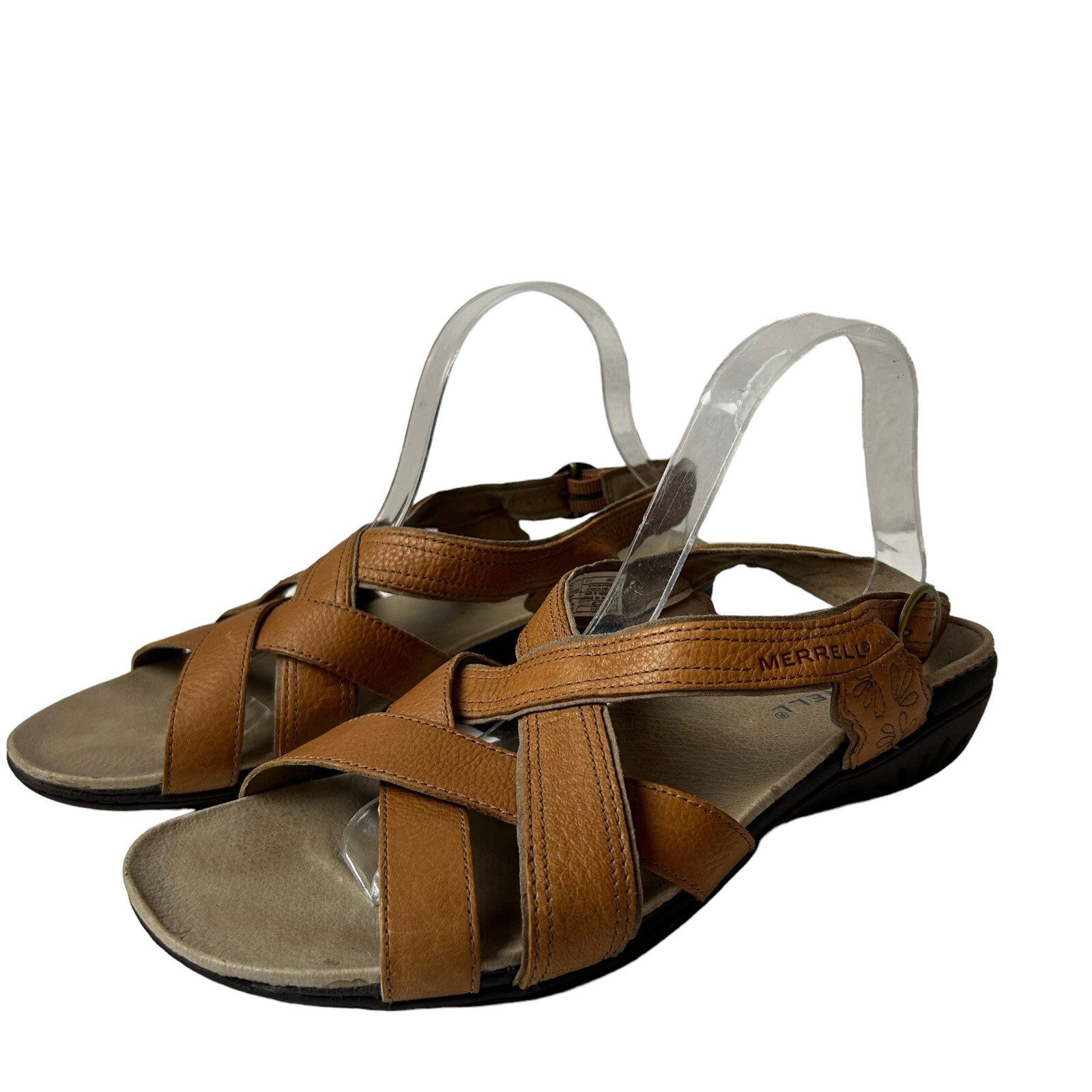 Sandali comfort da donna Merrell marrone chiaro pelle da esterno con cinturini taglia US 10