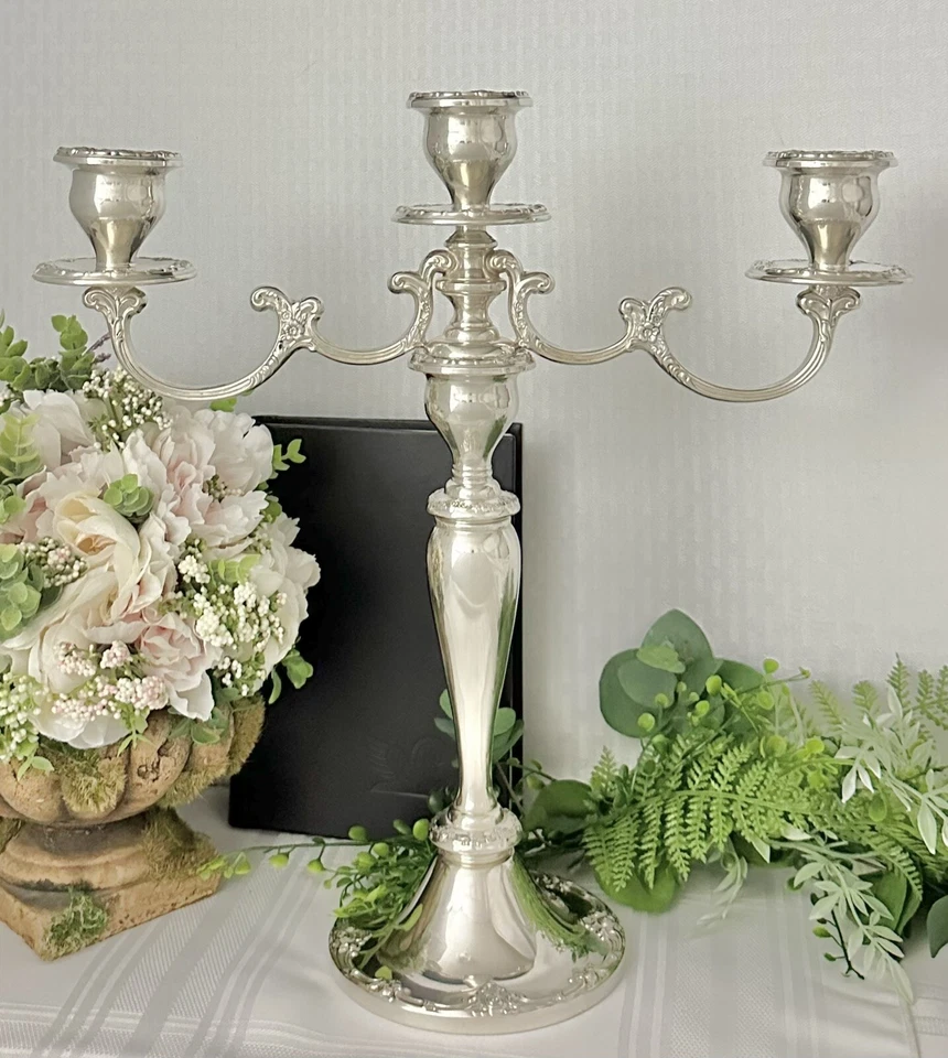 Gorham Sterling Silver Melrose 1948 Candelabra #1381 Vintage 3 Arm 14 1/4" ~ - Image 3 of 4