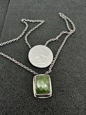 Sterling Silver S Lenart Signed Necklace Green Stone 16” Chain