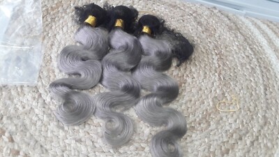 12A 16+18+20INCH BRAZILIAN VIRGIN HUMAN HAIR BODY WAVE 1B#/SILVER GREY ROOT 300g