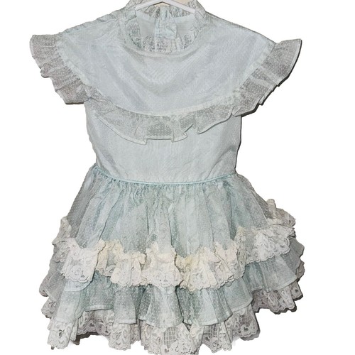 Vintage 80's Martha’s Miniatures Blue Dotted Swiss Party Pageant Dress Rare 3T - Picture 2 of 8