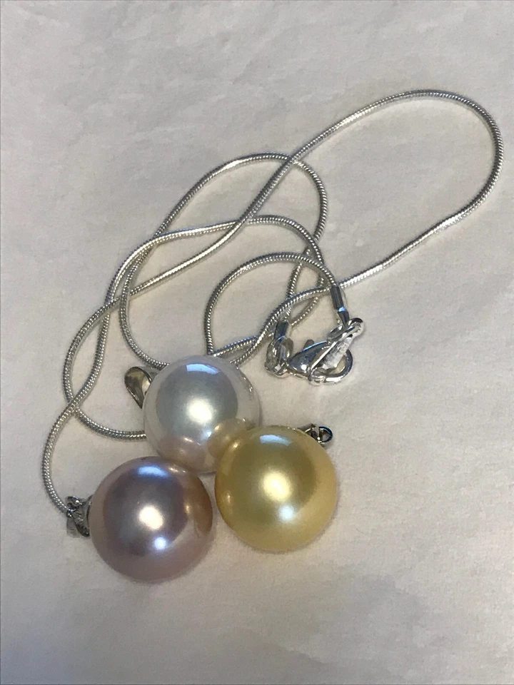 3 x *14mm* Südsee Muschelkern-Perle (MK) Anhänger + GP18K-Kette - Bild 3 von 4