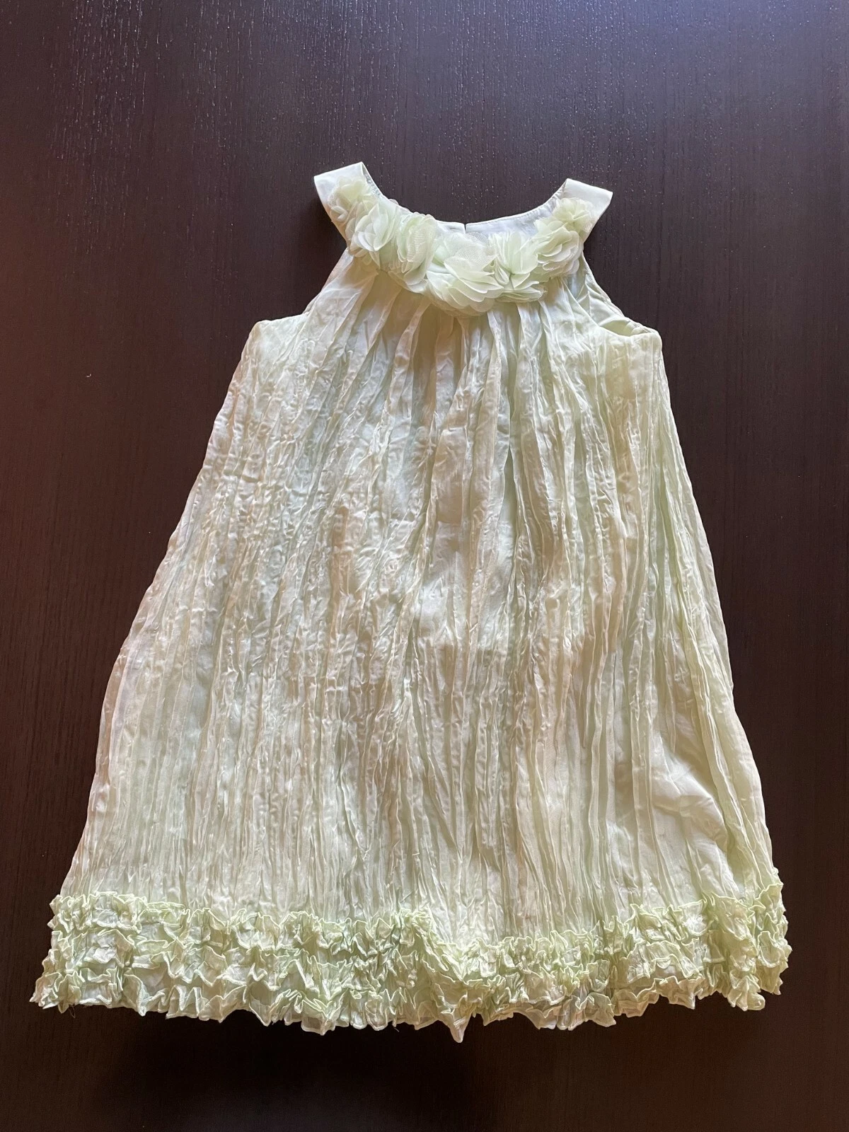 Biscotti Collection Sz 7 Children Dress Seafoam Green Crinkle 3D Flower Neckline