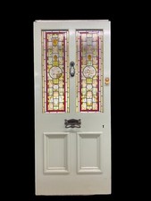 VICTORIAN HAND PAINTED STAINED GLASS FRONT DOOR ANTIQUE PERIOD RECLAIMED RARE