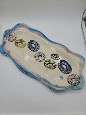 Bagel and Doughnut Tray Ceramic Artist Signed Jolly? (B126)