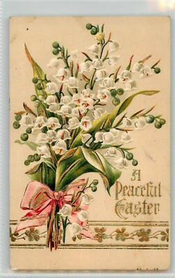 A PEACEFUL EASTER - FLOWERS - EMBOSSED STEWART & WOOLF POSTCARD 1911