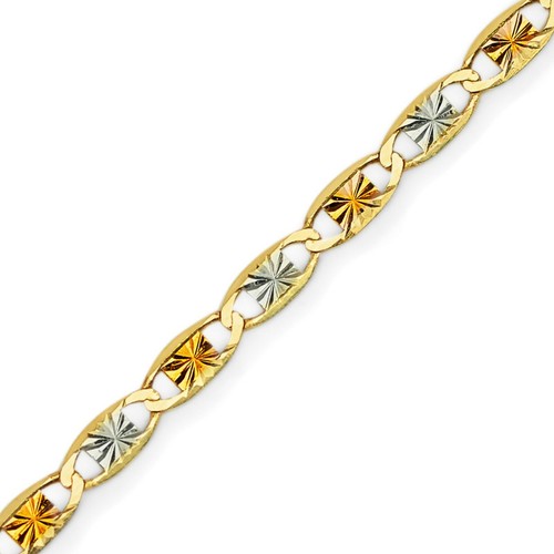 14k Tri-Color Valentino Solid Gold Chain DiamondCut Yellow White Rose 1.5mm 22" - Picture 3 of 5