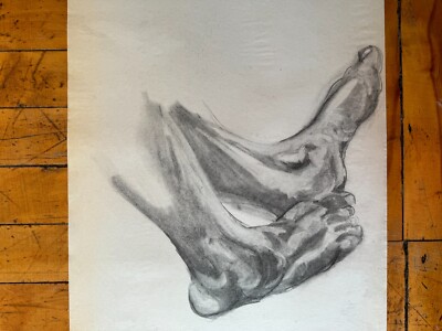 Academic Study Anatomical Anatomy Charcoal Pencil Sketch Feet Unsigned 18 24