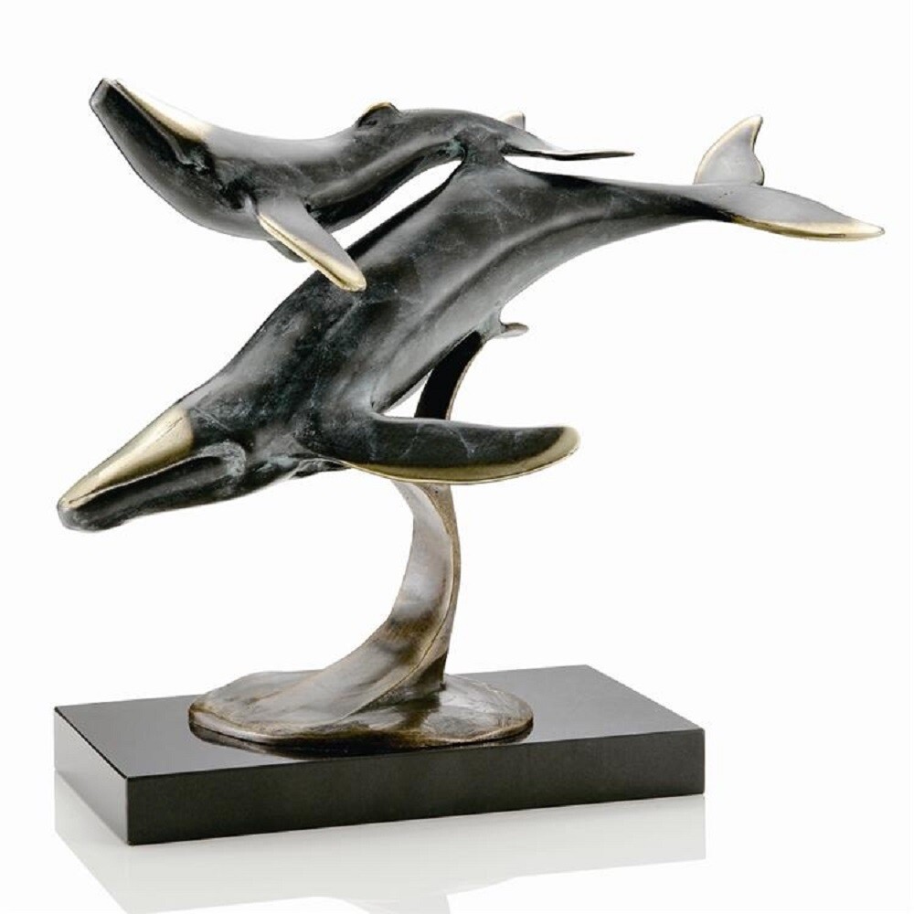 Whale Song Brass Sculpture Statue Whalesong On Wave Coastal ~ SPI Home 80181