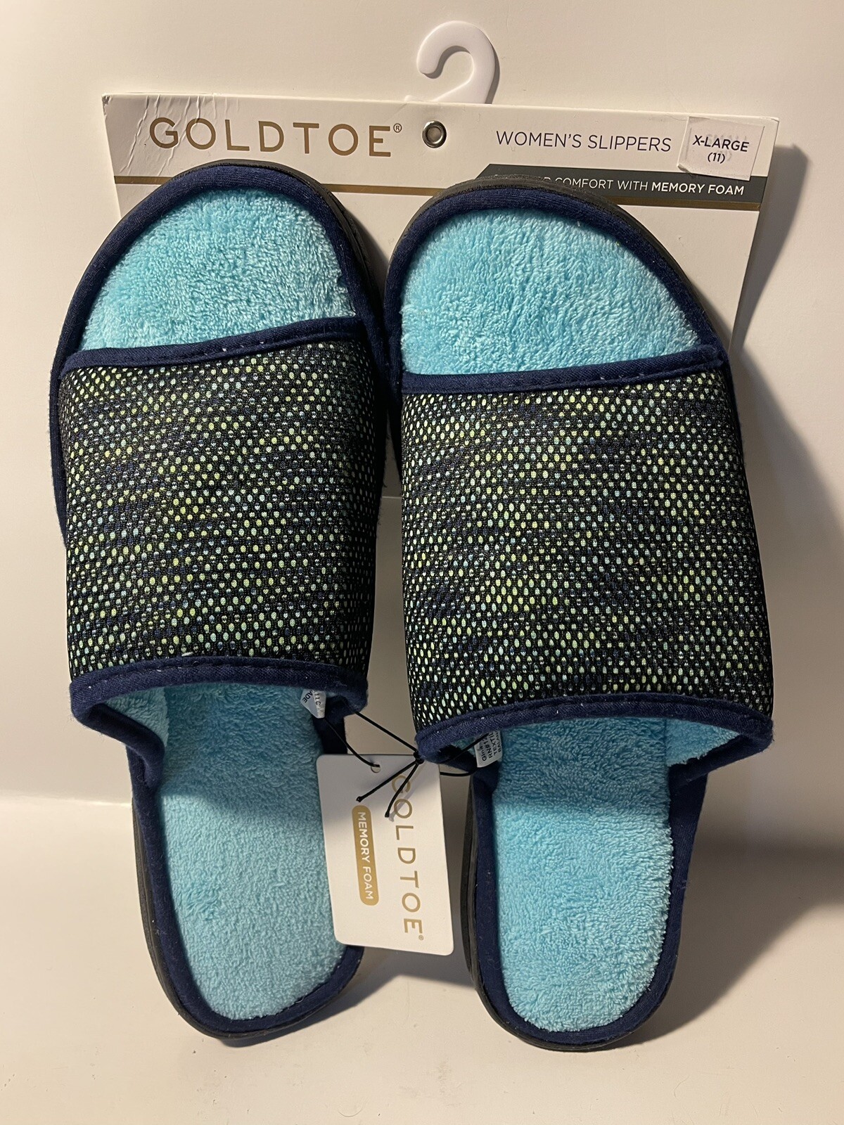 PANTOFOLA D’ORO PUNTA ORO ciabatte donna memory foam slide taglia XL (11) blu verde navy nuove con etichette