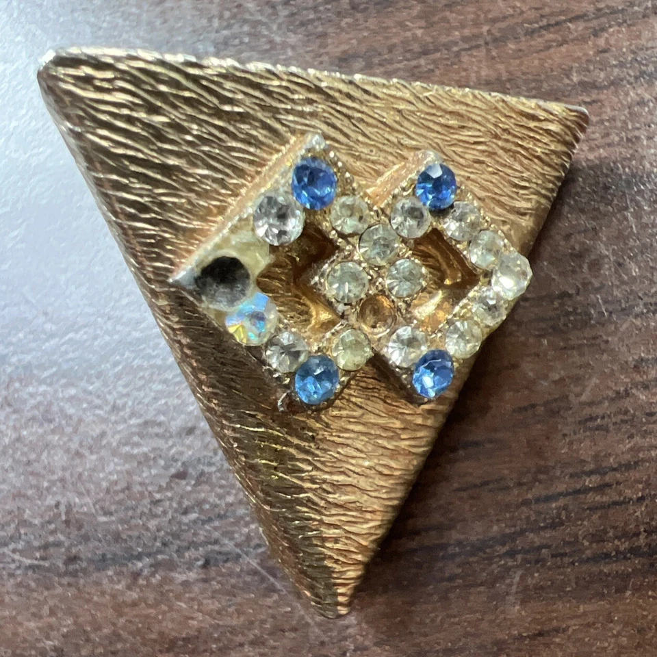 Par de puntos de punta de tornillo con cuello de camisa tono dorado vintage usados diamantes de imitación Foto 2 de 4