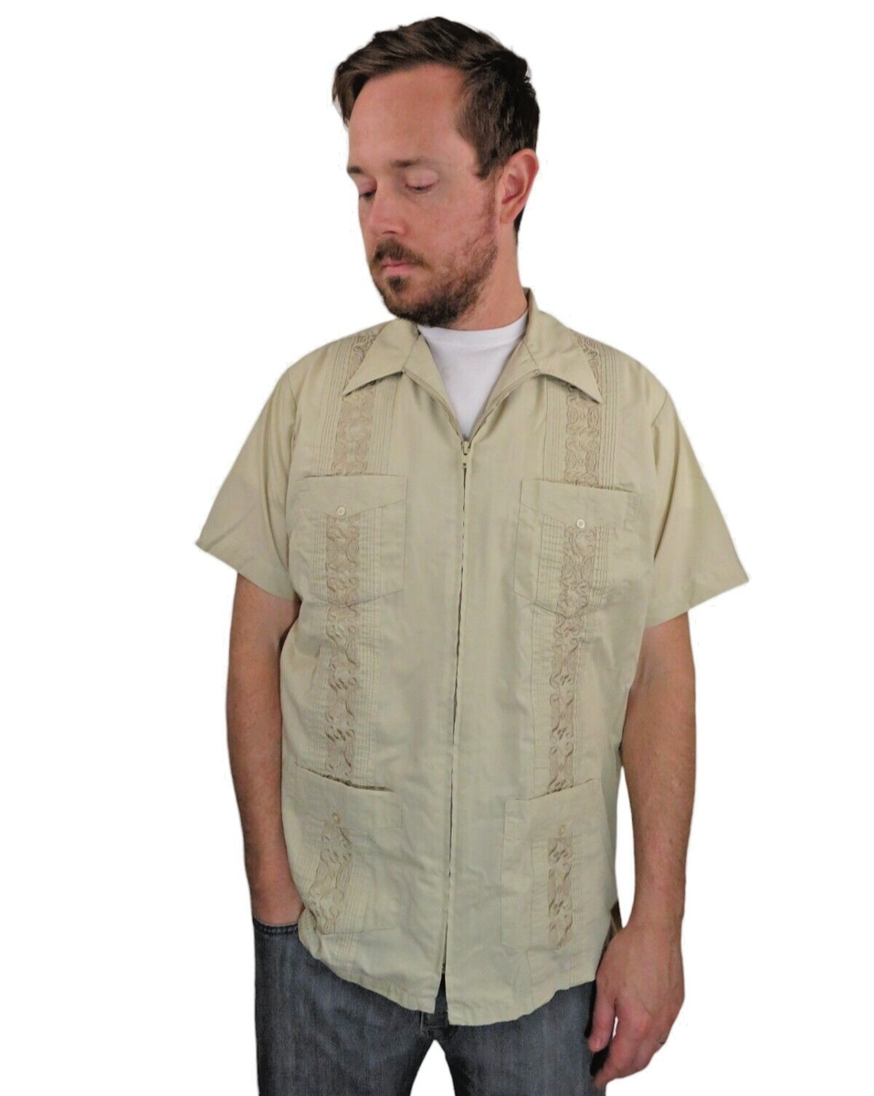 Vtg Guayabera Shirt Mens Medium – Cuban Mexican Embroidered Floral