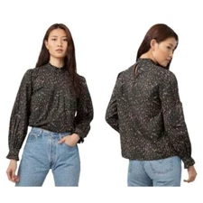 Rails Leopard Print Long Sleeve Blouse High Neck Casual Top
