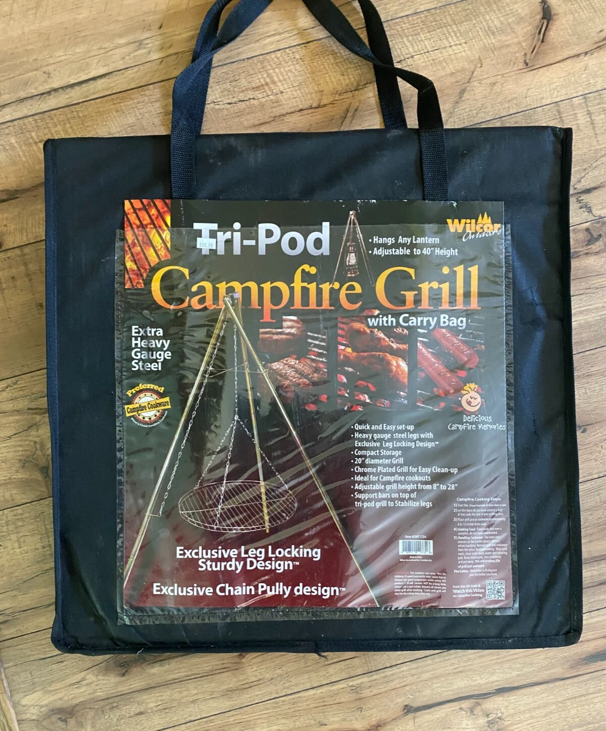 New Steel Campfire Tripod Grill with portable carry case for campfire cooking
Opens in a new window