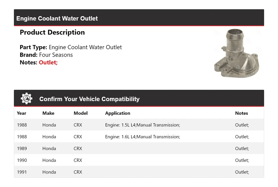 Salida de agua refrigerante motor Honda CRX 1988-1991 4 estaciones 1989 1990 Foto 2 de 4