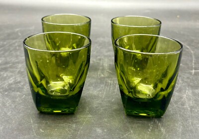 Hazel Atals Green Colonial Square 6 oz. ''On the Rocks'' Set of 4