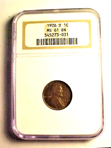 1926 D Denver Mint Lincoln Wheat Cent 1¢  NGC MS 61 BN