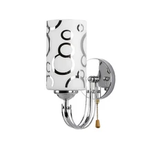 LED Wall Light Fixture Glass Lampshade E27 Bulb Hotel Bedside Lamp Pull Switch/N