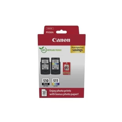 Pack de 2 cartouches d'encre + pack papiers photo - CANON - PG-510 Noir + CL-511 - Photo 1/3