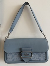 Coach Blue Shoulder Bag with Detachable Strap, Logo  Buckle Accents
