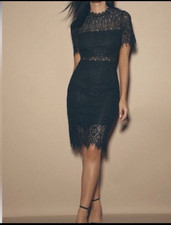 Lulus Sz S Remarkable Black Lace Midi Pencil Dress Party Cocktail Holiday NEW