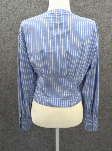 & Other Stories Top Womens 8 Button Up Cropped Long Sleeve Blue Striped - Bild 3 von 16