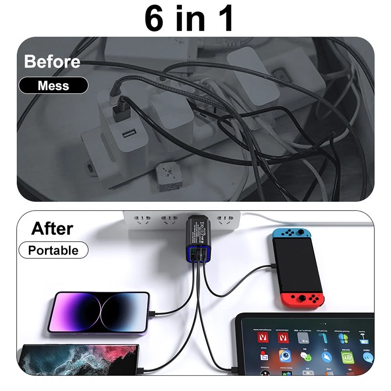 Maleyin 50W Schnell Ladeadapter 6-Port USB-C + USB-A Ladegerät Poweradapter - Bild 2 von 4