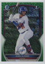 2023 Bowman Chrome Prospects Green Shimmer Refractor 9/99 Juan Alonso 0s07