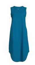 Time and Tru Women's Sleeveless Curve Hem Henley Midi Dress Teal Small (4-6) New