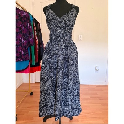 Universal Thread Navy Blue & White Paisley Open Back Maxi Dress XS