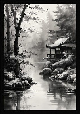 Intime Ink Wash Japanisches gerahmtes Wandbild Poster Leinwanddruck Bild