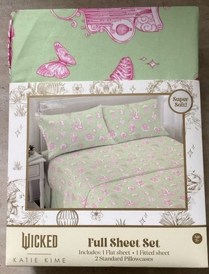Wicked: For Good X Katie Kime Green & Pink FULL Size Bed Sheet 4 Pc Set