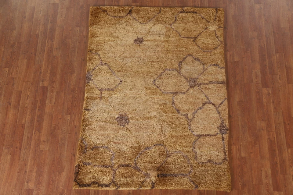 Alfombra moderna india dorada hecha a mano marroquí contemporánea alfombra 5x6 Foto 3 de 4