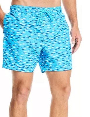 Nautica Mens XXL Blue White Shark Fish Print Lined Swim Trunks Drawstring NWT