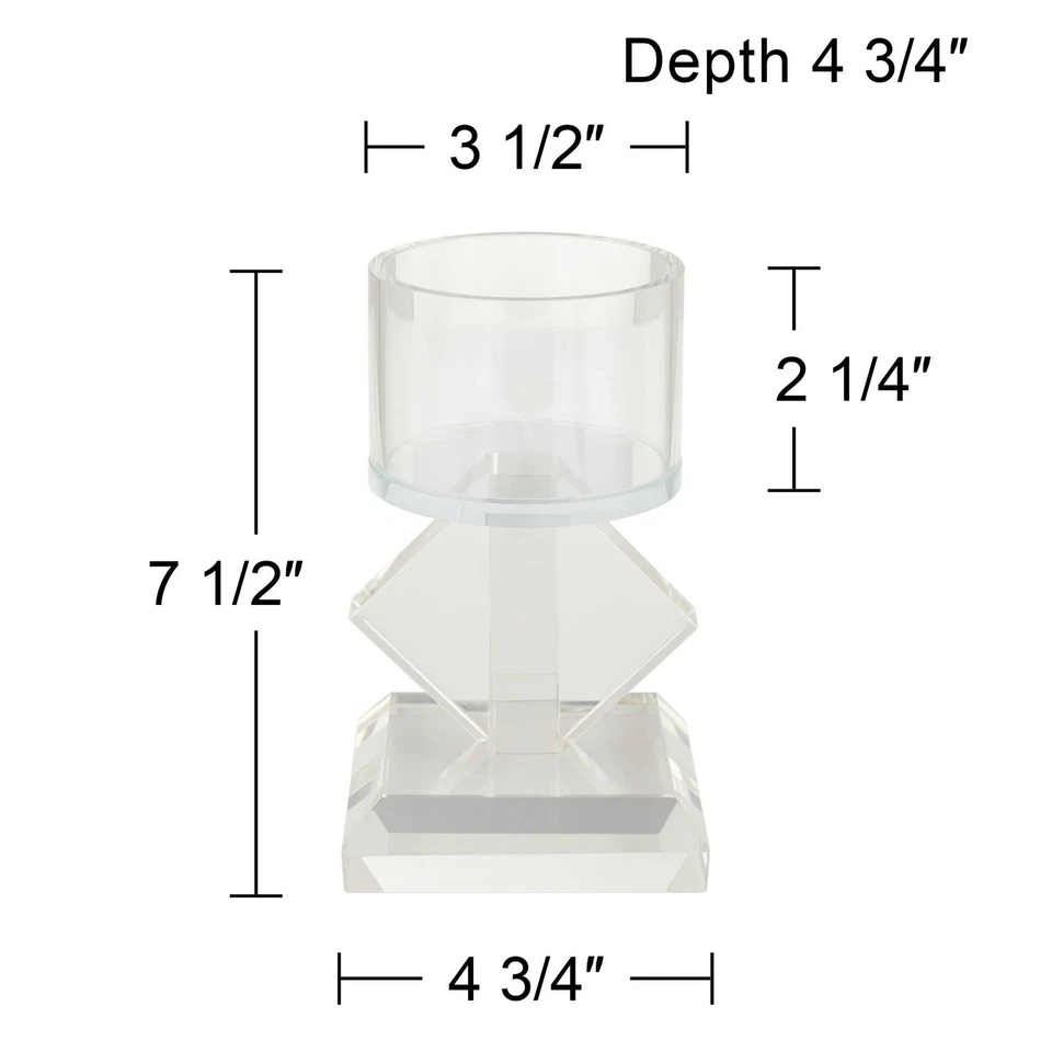 7 1/2" High Diamond Stack Shiny Clear Glass Pillar Candle Holder - Image 4 of 4