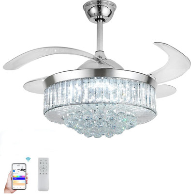 42'' Smart Crystal Ceiling Fan with RGB Light & Bluetooth Speaker, Alexa/Google