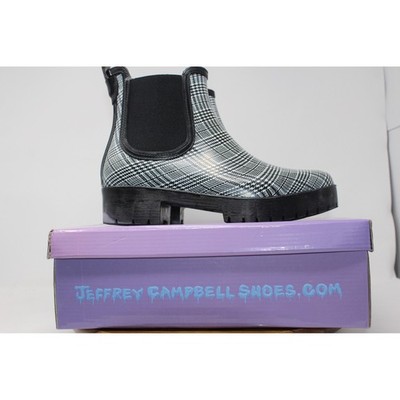 Jeffrey Campbell Cloudy-V Black White Plaid Platform Chelsea Boots 9M