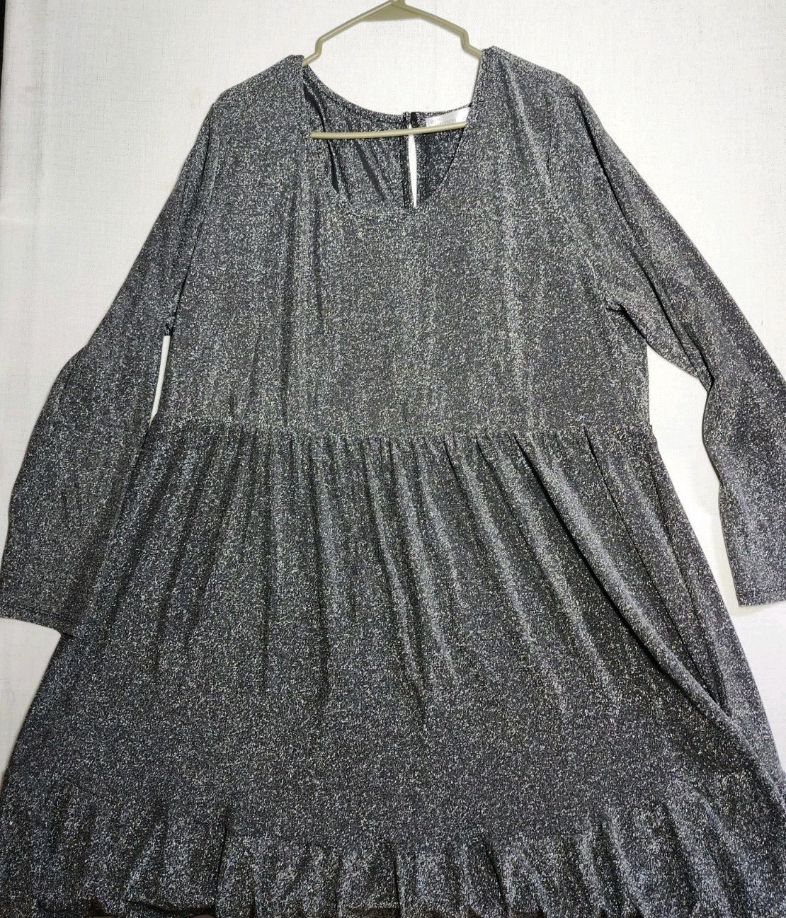 89th & Madison Dress Womens 2X Black Sparkle NYE Midi Long Sleeve Stretch EUC 