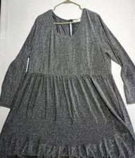 89th & Madison Dress Womens 2X Black Sparkle NYE Midi Long Sleeve Stretch EUC 