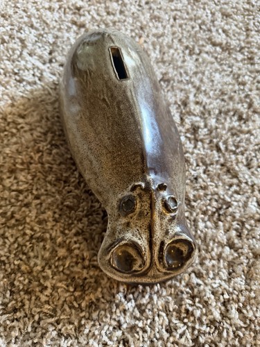 Bennington Potters Hippo Coin Bank #1565 Vermont Art Pottery Brown Flint Glaze