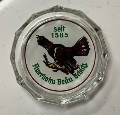 Auerhahn Brau Schlitz Seit 1585 Glass Ashtray Large 7in German Beer Memorabilia