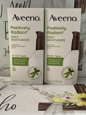 Aveeno Positively Radiant Daily Moisturizer, SPF 15, 4 oz (2 Pack) Exp 11/26