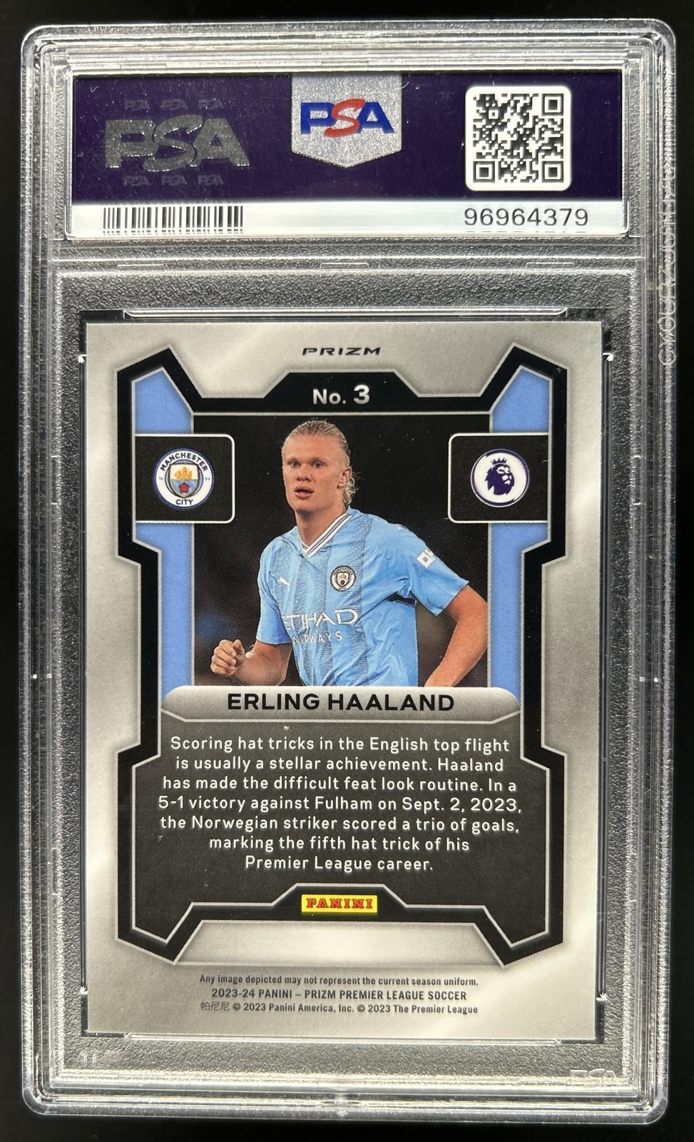 2023-24 Panini Prizm Premier League Erling Haaland Orange Mosaic #3 PSA 10 view 2