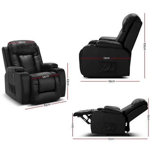 Artiss Recliner Chair Electric Heated Massage Chairs Faux Leather Cabin - Picture 2 of 8